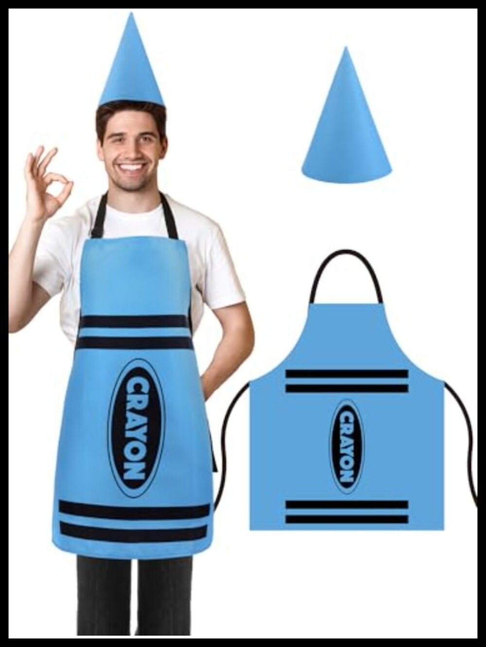 Crayon Costume Set Apron & Cone Hat Adult One Size Fits Most
